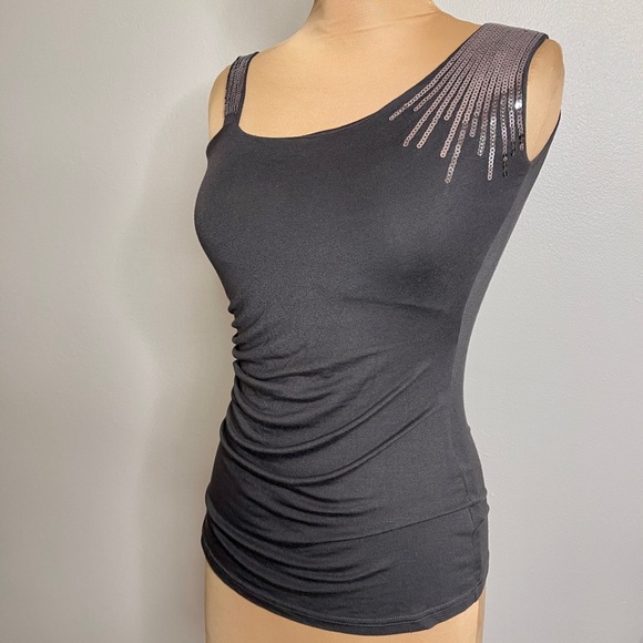 SOLD Y2K Vintage Tank Top Silver Mirror Sequin Stretchy Soft Gray FCNY Small 00s - Picture 11 of 11